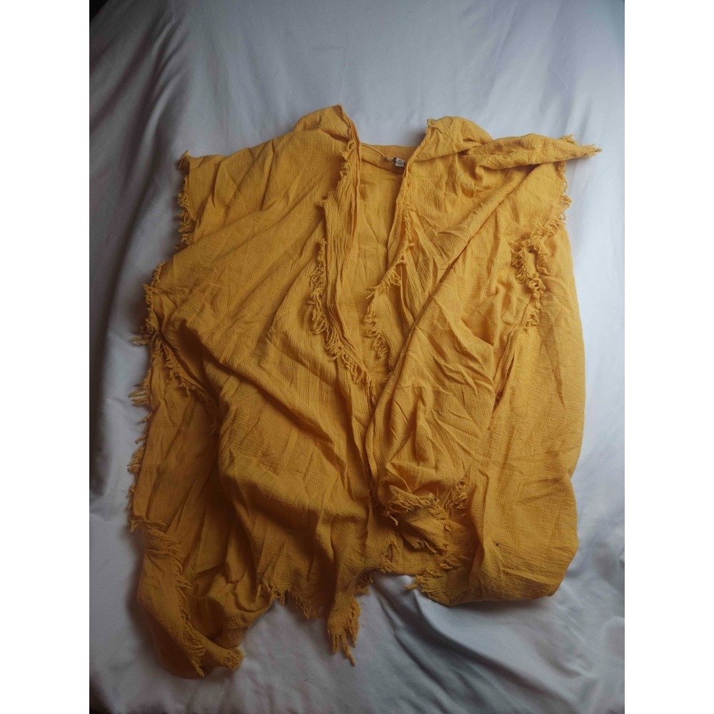 Umgee Poncho Vest Womens 1XL Yellow Open Fringe Boho Festival Earthy Whimsical